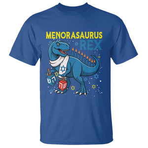 Funny Hanukkah Dinosaur With Dreidel Menorah Pun Gift T Shirt Menorasaurus Rex TS12 Royal Blue Print Your Wear
