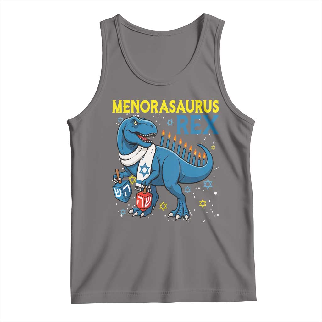 Funny Hanukkah Dinosaur With Dreidel Menorah Pun Gift Tank Top Menorasaurus Rex TS12 Deep Heather Print Your Wear