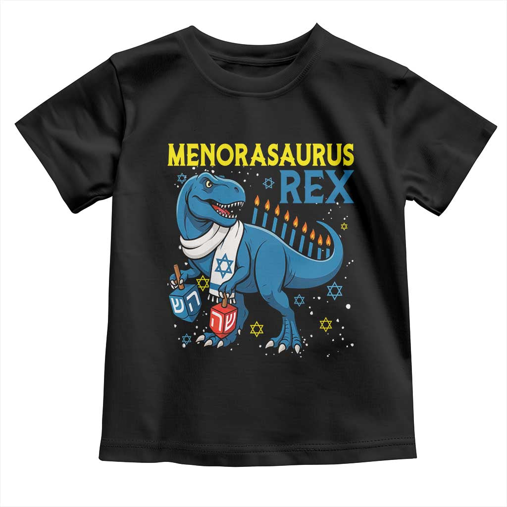 Funny Hanukkah Dinosaur With Dreidel Menorah Pun Gift Toddler T Shirt Menorasaurus Rex TS12 Black Print Your Wear