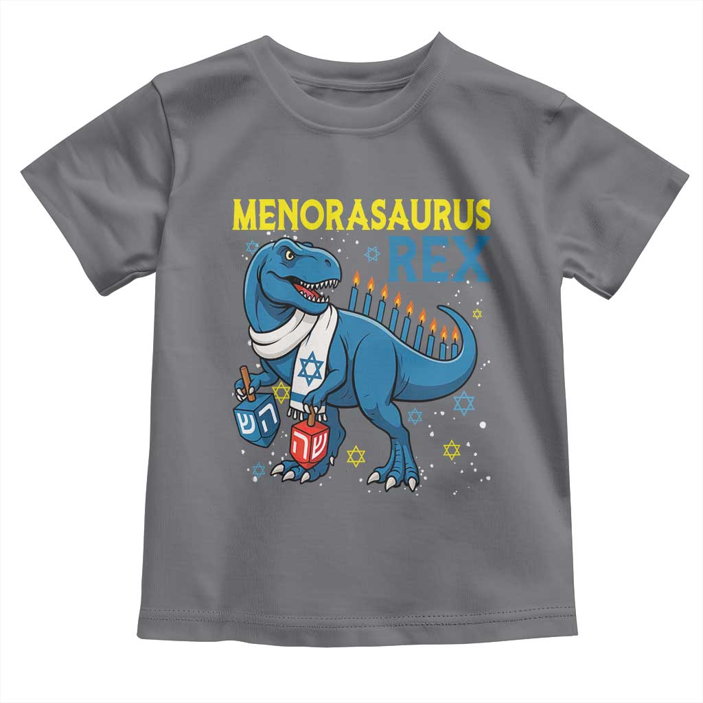 Funny Hanukkah Dinosaur With Dreidel Menorah Pun Gift Toddler T Shirt Menorasaurus Rex TS12 Charcoal Print Your Wear