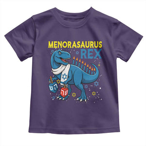 Funny Hanukkah Dinosaur With Dreidel Menorah Pun Gift Toddler T Shirt Menorasaurus Rex TS12 Purple Print Your Wear