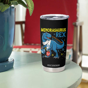 Funny Hanukkah Dinosaur With Dreidel Menorah Pun Gift Tumbler Cup Menorasaurus Rex TS12 Print Your Wear