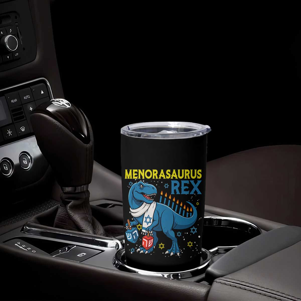 Funny Hanukkah Dinosaur With Dreidel Menorah Pun Gift Tumbler Cup Menorasaurus Rex TS12 Print Your Wear