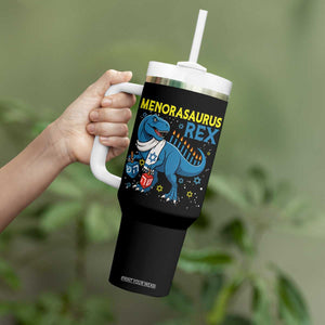 Funny Hanukkah Dinosaur With Dreidel Menorah Pun Gift Tumbler With Handle Menorasaurus Rex TS12 Print Your Wear