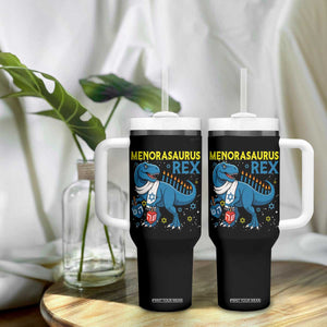 Funny Hanukkah Dinosaur With Dreidel Menorah Pun Gift Tumbler With Handle Menorasaurus Rex TS12 Print Your Wear