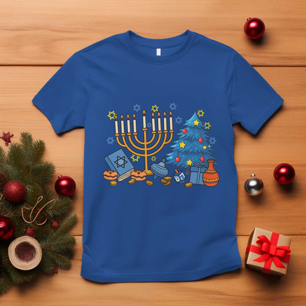 Interfaith Christmas Hanukkah T Shirt Celebration Festival Of Lights Gift TS12 Royal Blue Print Your Wear