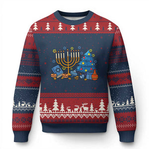 Interfaith Xmas Hanukkah Ugly Christmas Sweater Celebration Festival Of Lights Gift TS12 Navy Red Print Your Wear