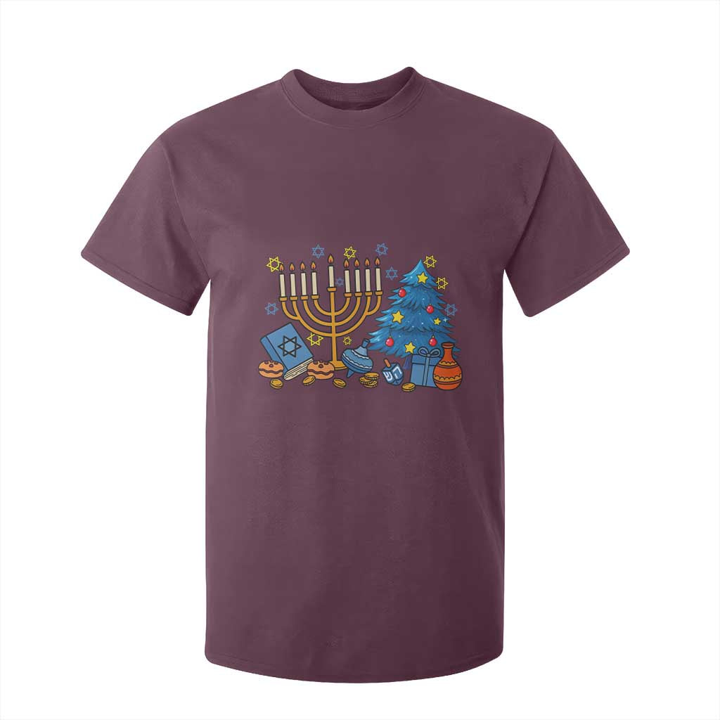 Interfaith Christmas Hanukkah T Shirt For Kid Celebration Festival Of Lights Gift TS12 Maroon Print Your Wear