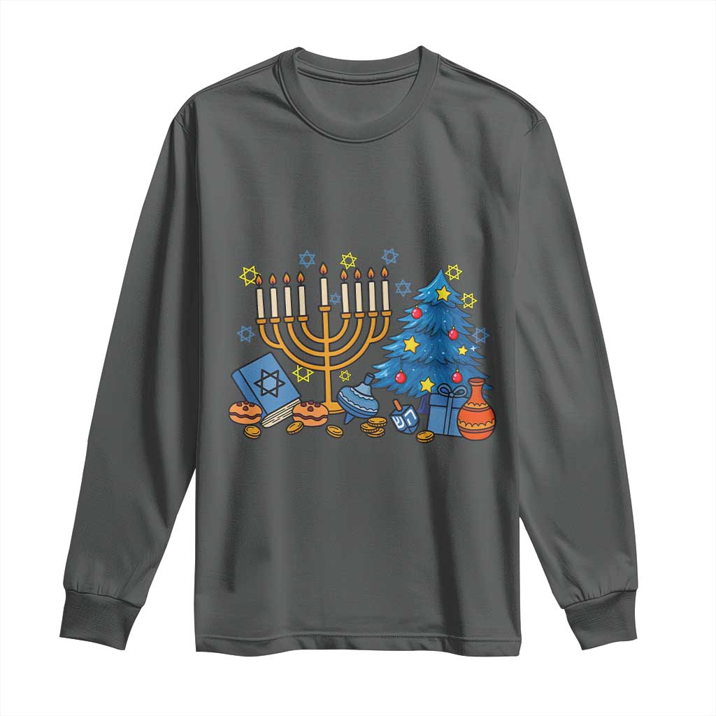 Interfaith Christmas Hanukkah Long Sleeve Shirt Celebration Festival Of Lights Gift TS12 Dark Heather Print Your Wear