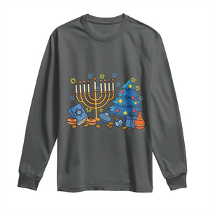 Interfaith Christmas Hanukkah Long Sleeve Shirt Celebration Festival Of Lights Gift TS12 Dark Heather Print Your Wear