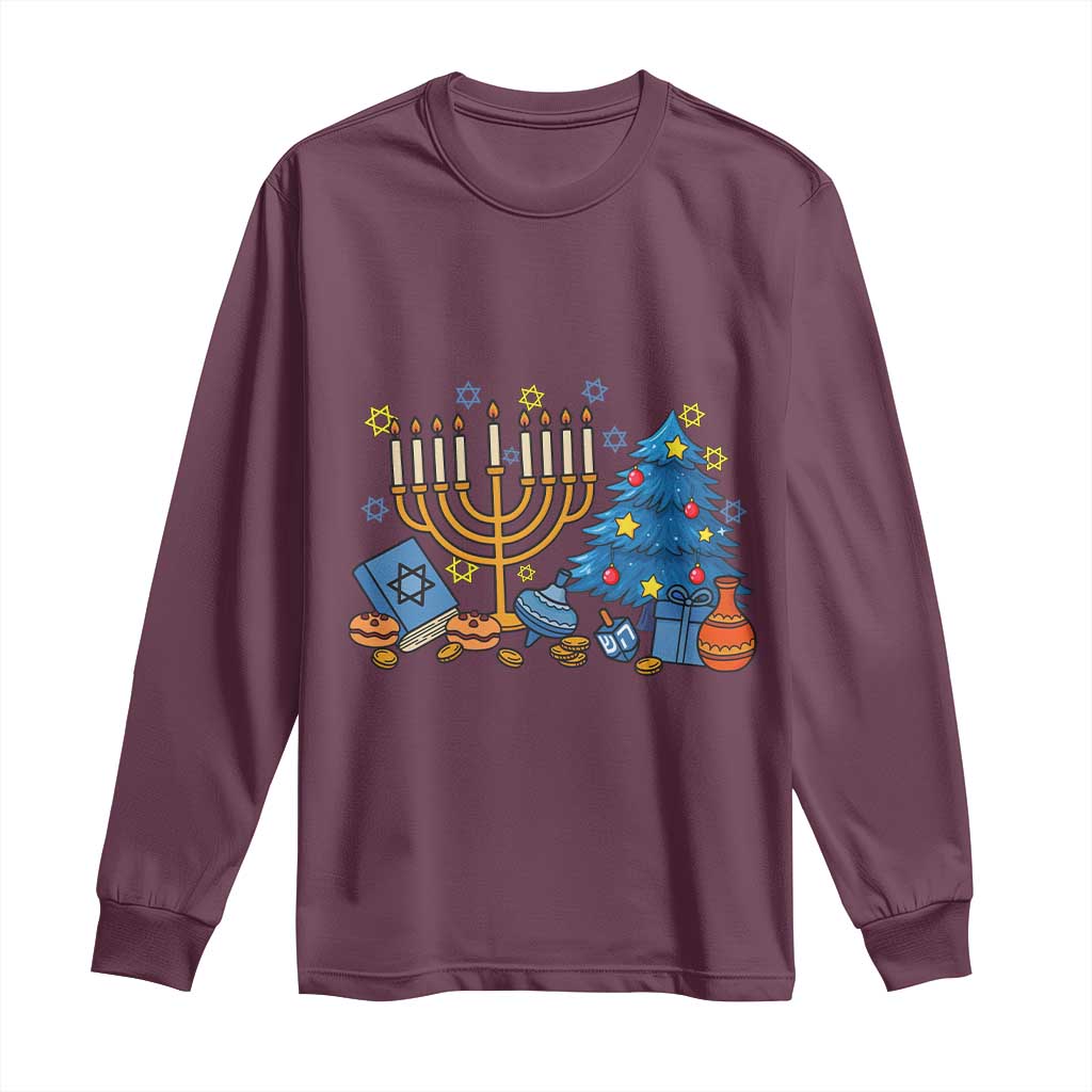 Interfaith Christmas Hanukkah Long Sleeve Shirt Celebration Festival Of Lights Gift TS12 Maroon Print Your Wear