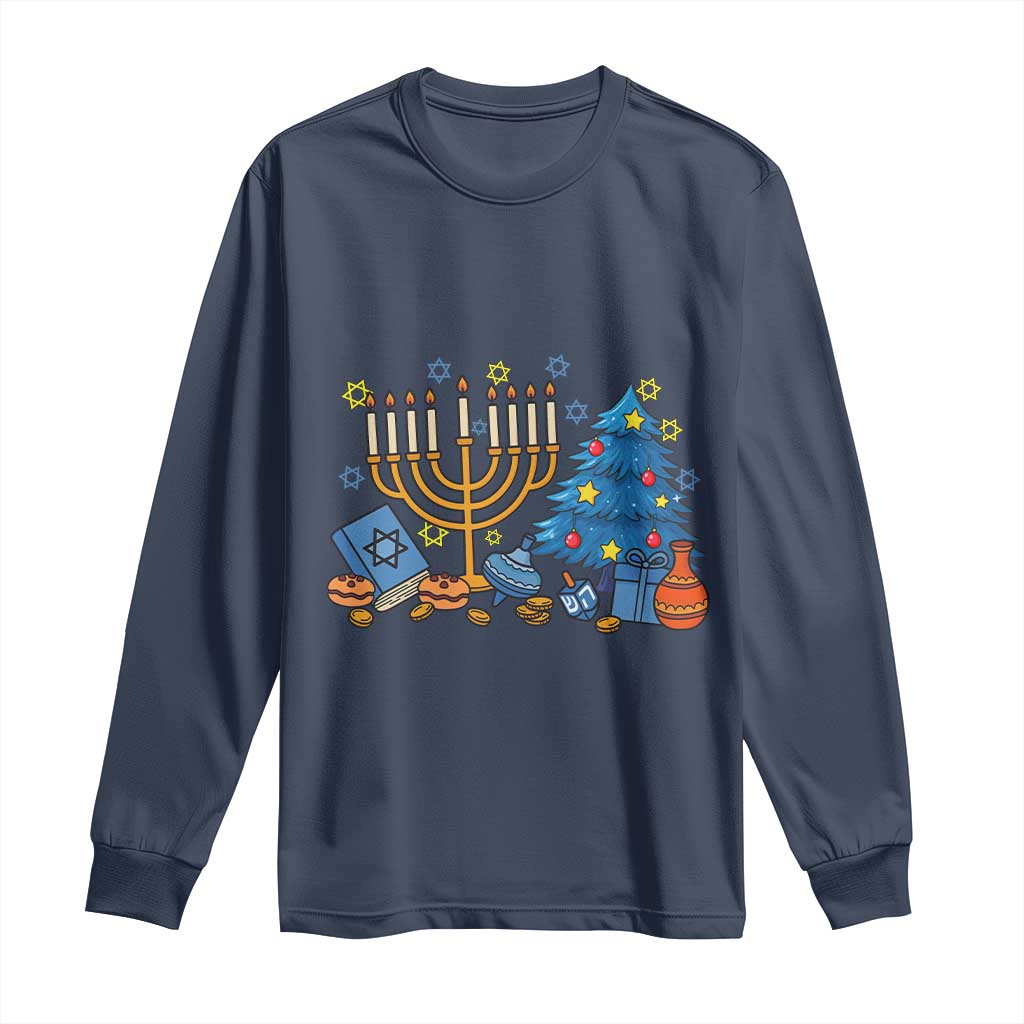 Interfaith Christmas Hanukkah Long Sleeve Shirt Celebration Festival Of Lights Gift TS12 Navy Print Your Wear