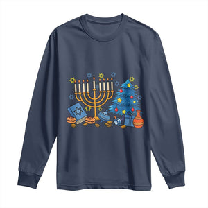 Interfaith Christmas Hanukkah Long Sleeve Shirt Celebration Festival Of Lights Gift TS12 Navy Print Your Wear