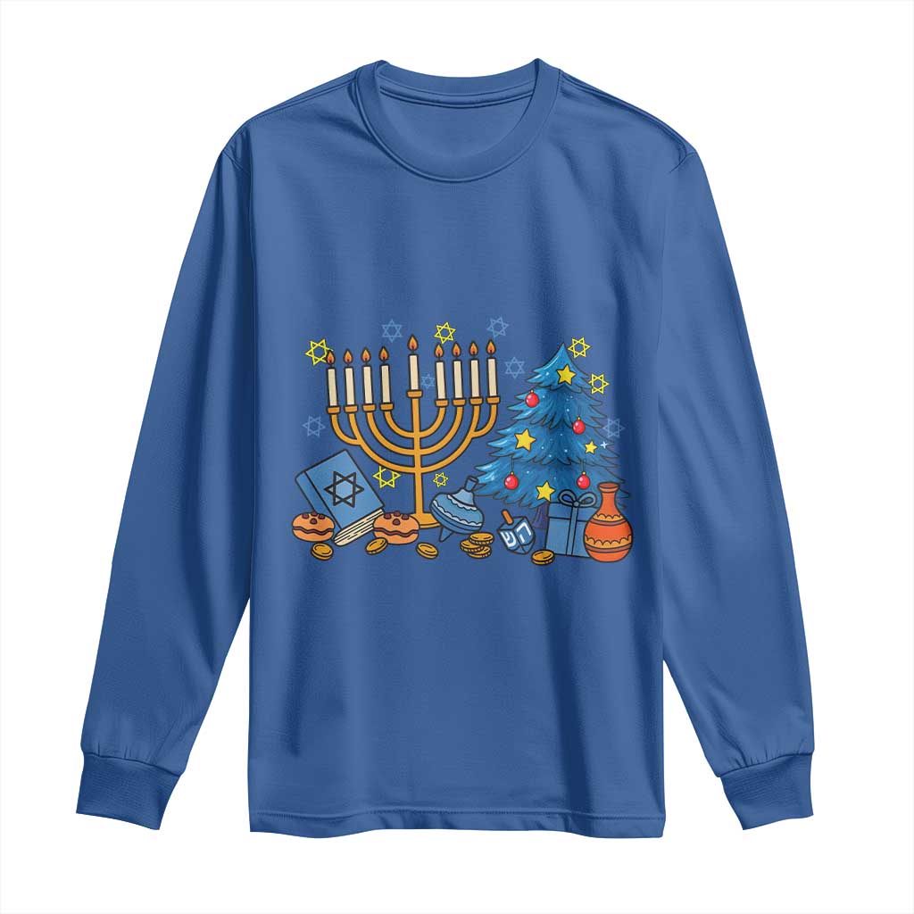 Interfaith Christmas Hanukkah Long Sleeve Shirt Celebration Festival Of Lights Gift TS12 Royal Blue Print Your Wear
