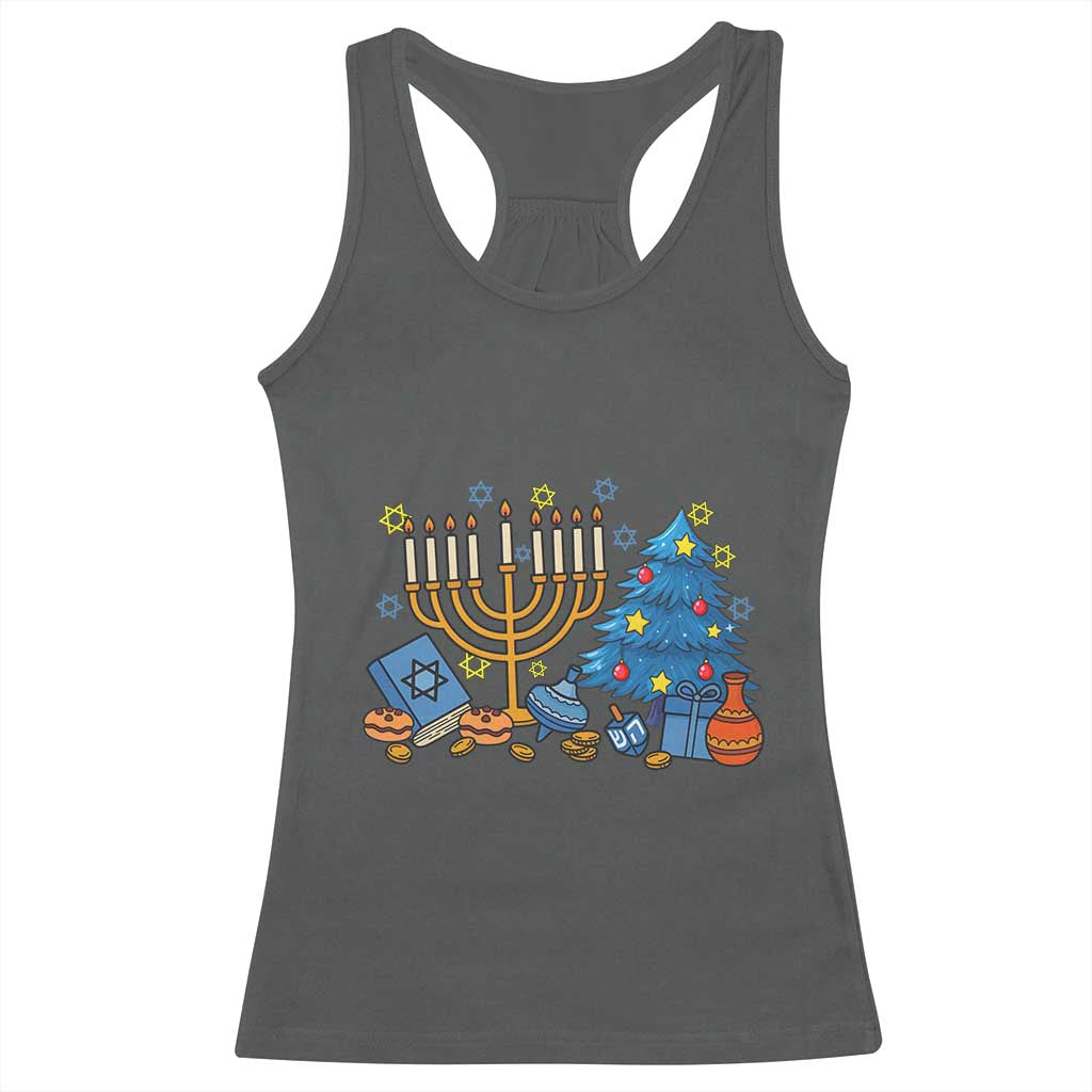 Interfaith Christmas Hanukkah Racerback Tank Top Celebration Festival Of Lights Gift TS12 Dark Heather Print Your Wear