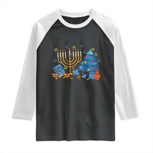 Interfaith Christmas Hanukkah Raglan Shirt Celebration Festival Of Lights Gift TS12 Black White Print Your Wear