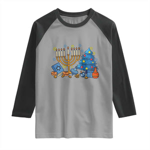 Interfaith Christmas Hanukkah Raglan Shirt Celebration Festival Of Lights Gift TS12 Sport Gray Black Print Your Wear