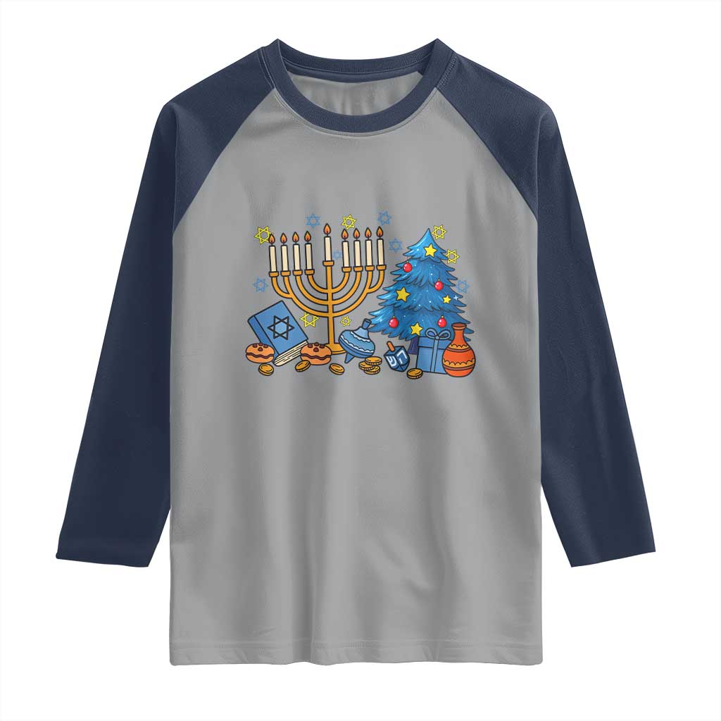 Interfaith Christmas Hanukkah Raglan Shirt Celebration Festival Of Lights Gift TS12 Sport Gray Navy Print Your Wear