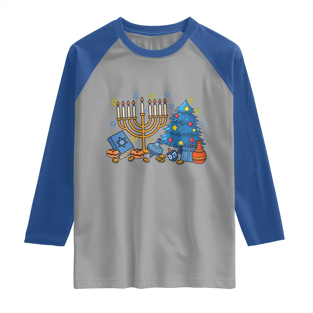 Interfaith Christmas Hanukkah Raglan Shirt Celebration Festival Of Lights Gift TS12 Sport Gray Royal Print Your Wear