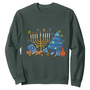 Interfaith Christmas Hanukkah Sweatshirt Celebration Festival Of Lights Gift TS12 Dark Forest Green Print Your Wear