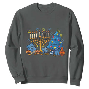 Interfaith Christmas Hanukkah Sweatshirt Celebration Festival Of Lights Gift TS12 Dark Heather Print Your Wear