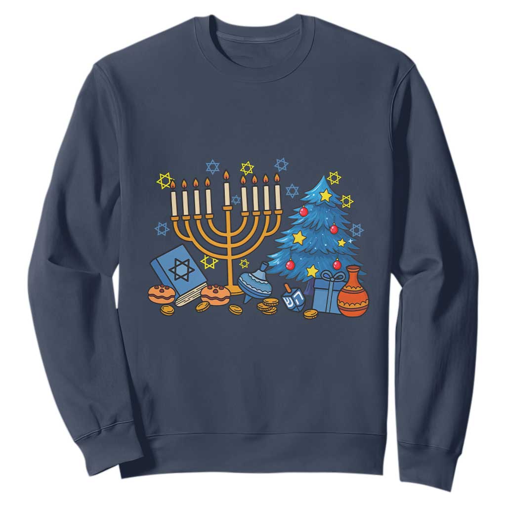 Interfaith Christmas Hanukkah Sweatshirt Celebration Festival Of Lights Gift TS12 Navy Print Your Wear