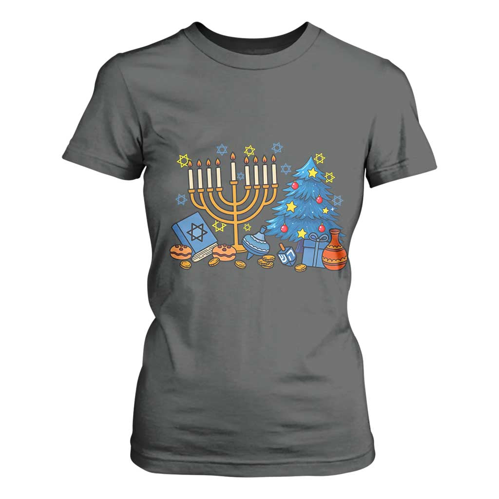 Interfaith Christmas Hanukkah T Shirt For Women Celebration Festival Of Lights Gift TS12 Dark Heather Print Your Wear
