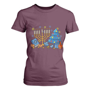 Interfaith Christmas Hanukkah T Shirt For Women Celebration Festival Of Lights Gift TS12 Maroon Print Your Wear