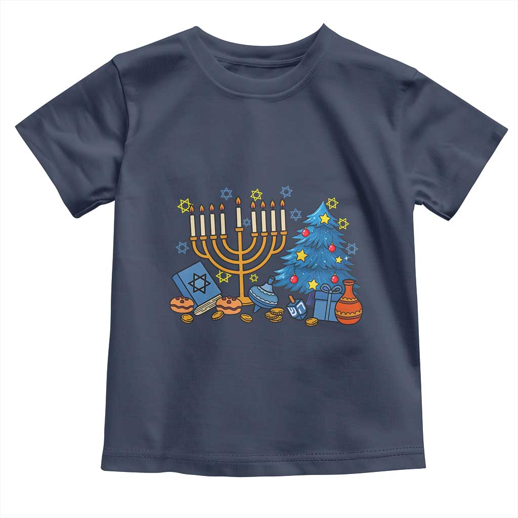 Interfaith Christmas Hanukkah Toddler T Shirt Celebration Festival Of Lights Gift TS12 Navy Print Your Wear