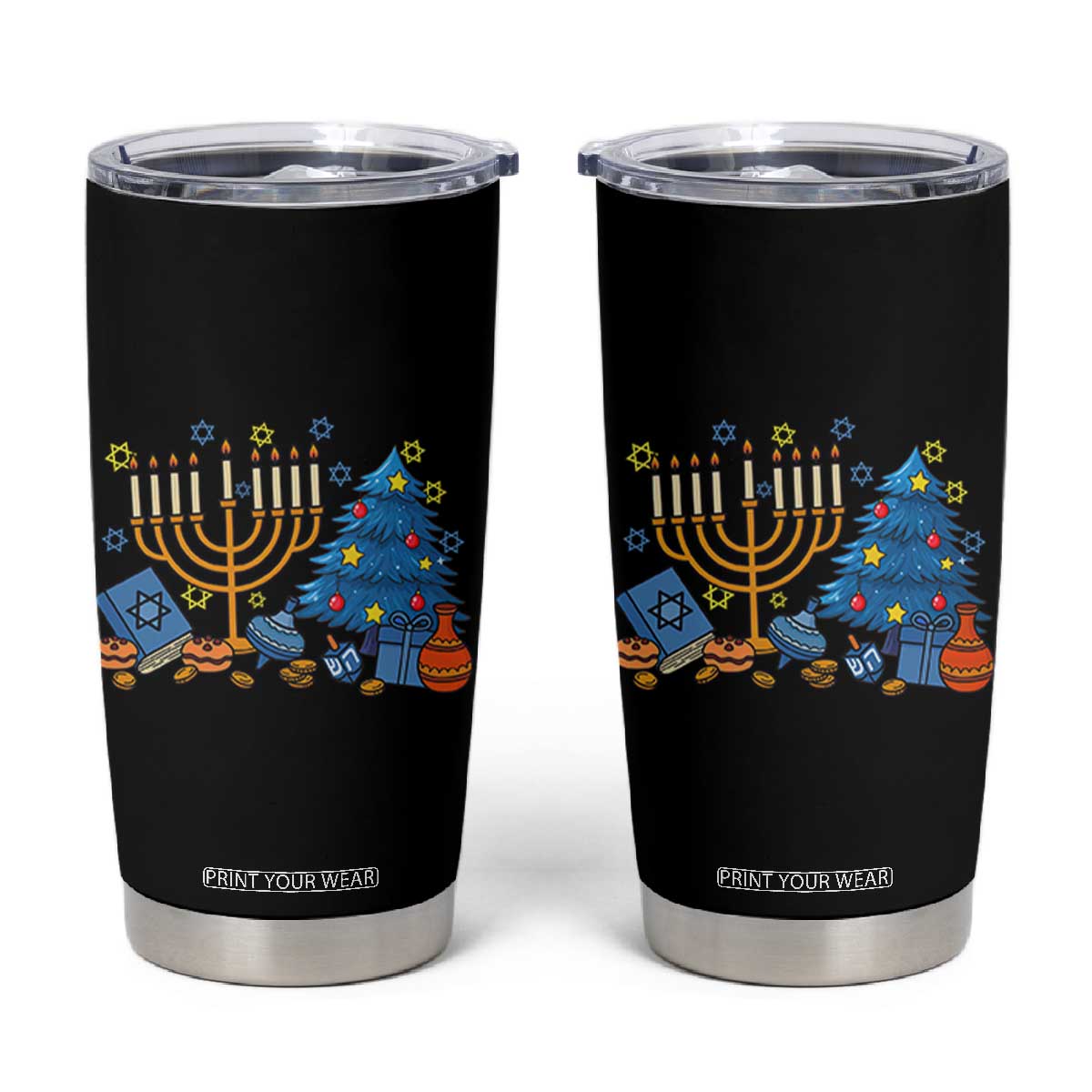 Interfaith Christmas Hanukkah Tumbler Cup Celebration Festival Of Lights Gift TS12 Black Print Your Wear