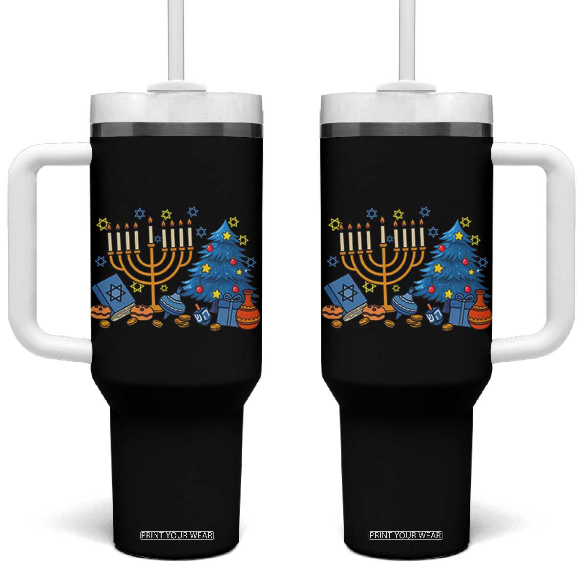 Interfaith Christmas Hanukkah Tumbler With Handle Celebration Festival Of Lights Gift TS12 One Size: 40 oz Black Print Your Wear