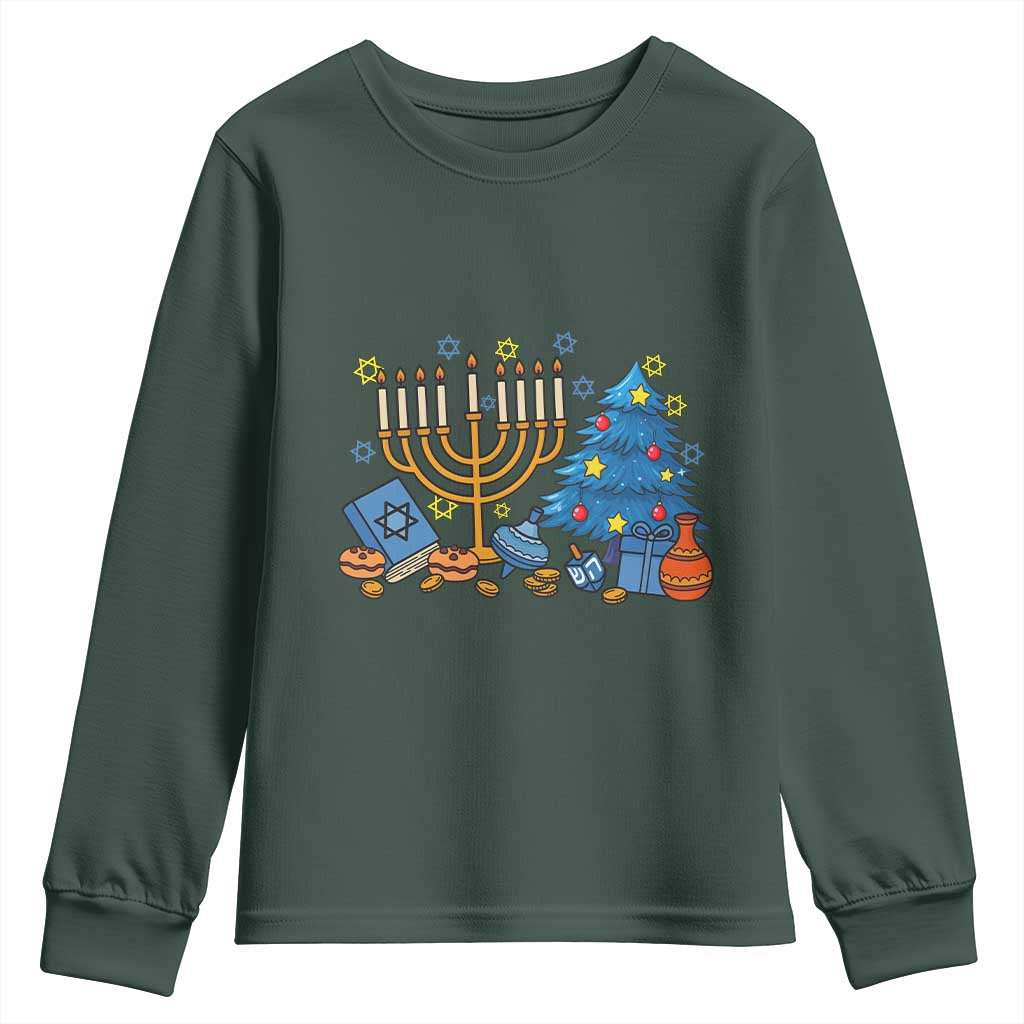 Interfaith Christmas Hanukkah Youth Sweatshirt Celebration Festival Of Lights Gift TS12 Dark Forest Green Print Your Wear