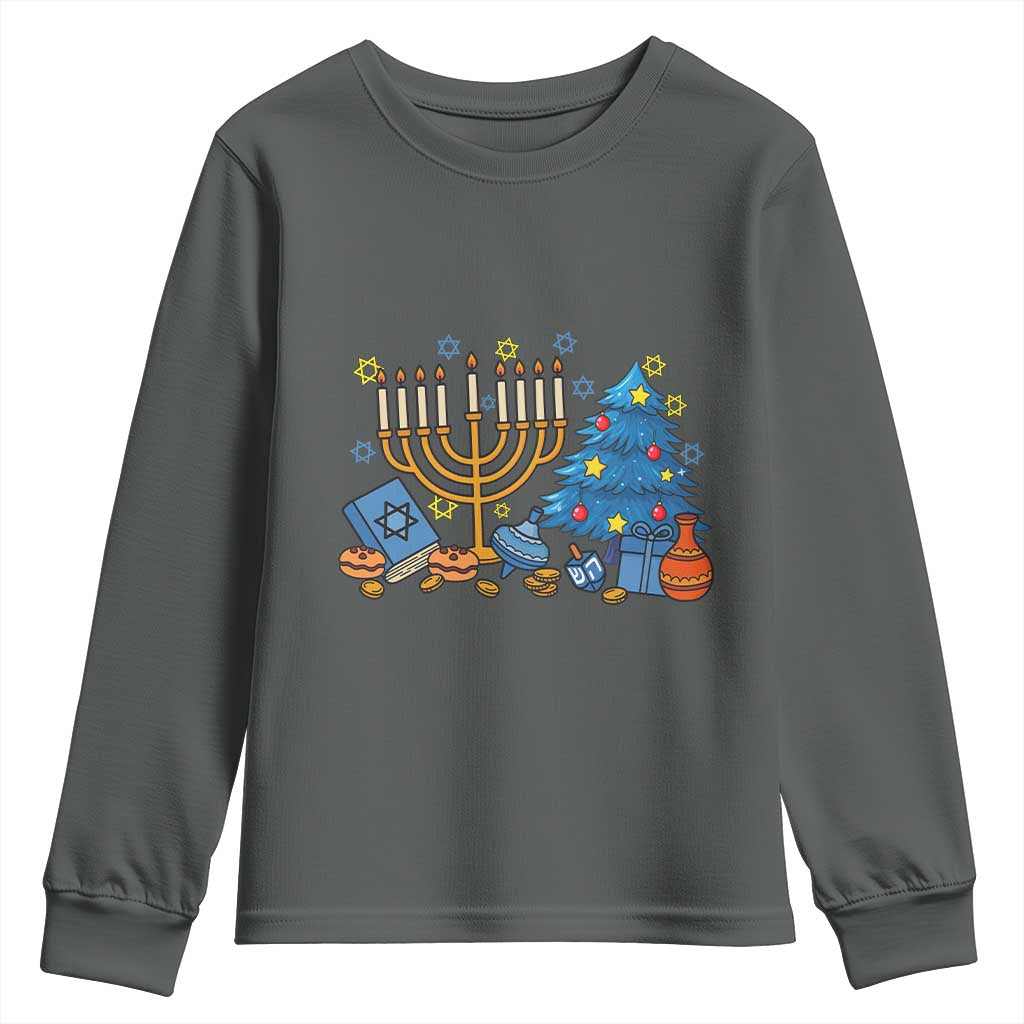 Interfaith Christmas Hanukkah Youth Sweatshirt Celebration Festival Of Lights Gift TS12 Dark Heather Print Your Wear