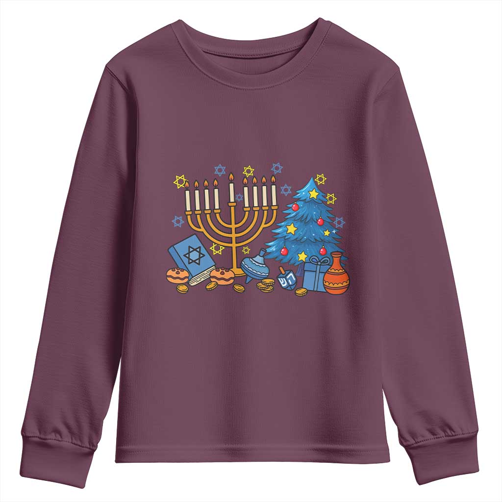 Interfaith Christmas Hanukkah Youth Sweatshirt Celebration Festival Of Lights Gift TS12 Maroon Print Your Wear