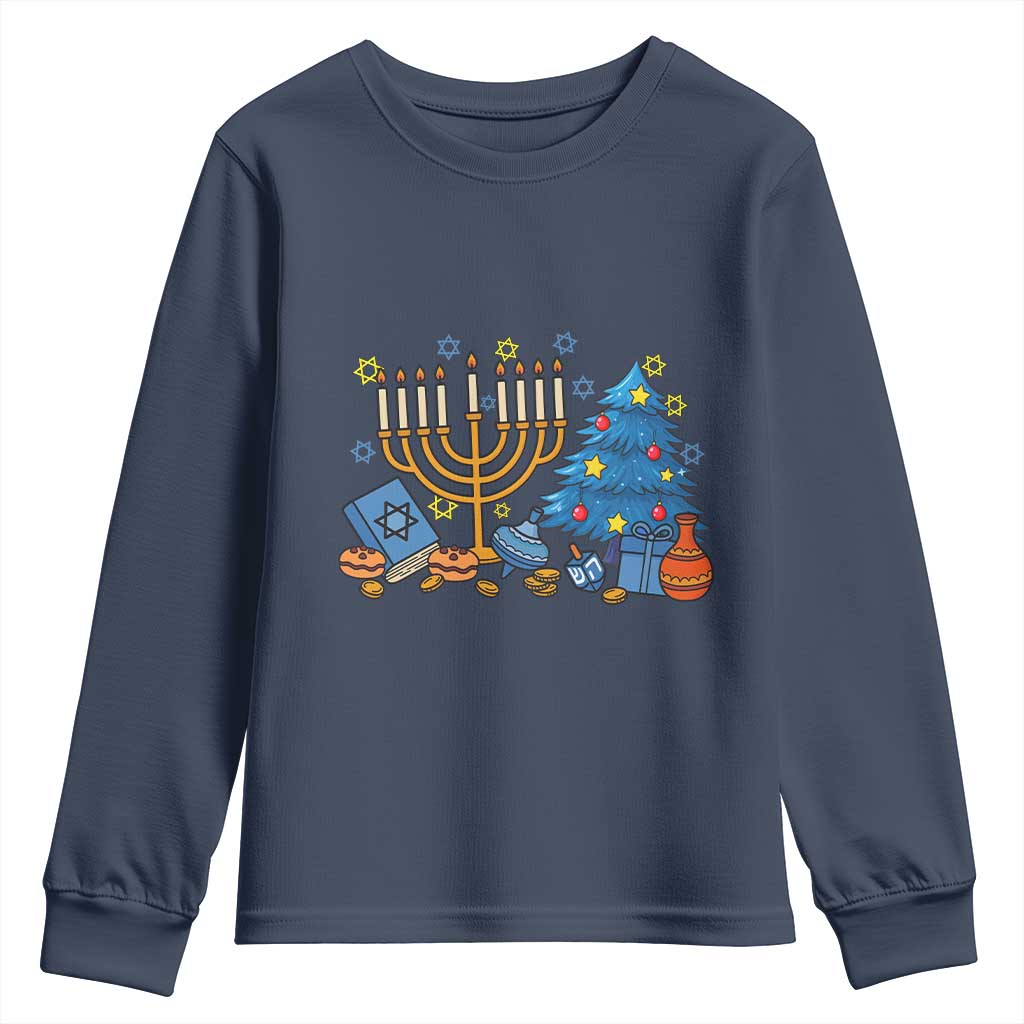 Interfaith Christmas Hanukkah Youth Sweatshirt Celebration Festival Of Lights Gift TS12 Navy Print Your Wear