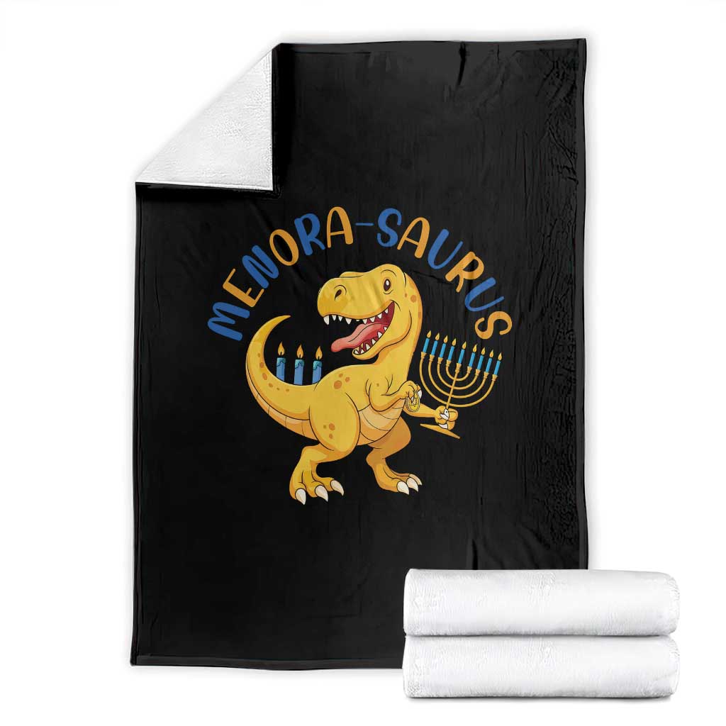 Funny Hanukkah Dinosaur Celebration Festival Of Lights Gift Throw Blanket Menorasaurus TS12 Black Print Your Wear