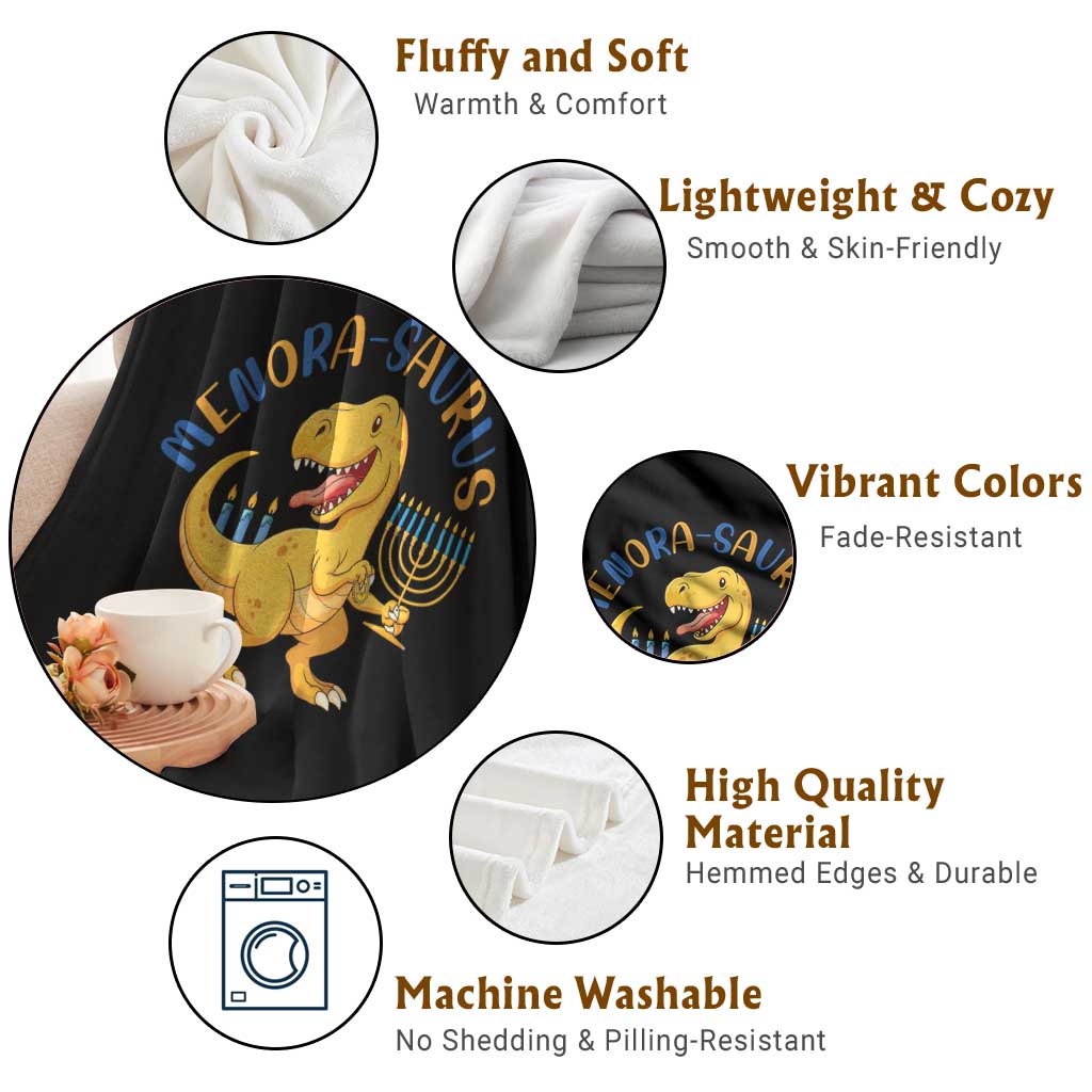 Funny Hanukkah Dinosaur Celebration Festival Of Lights Gift Throw Blanket Menorasaurus TS12 Print Your Wear