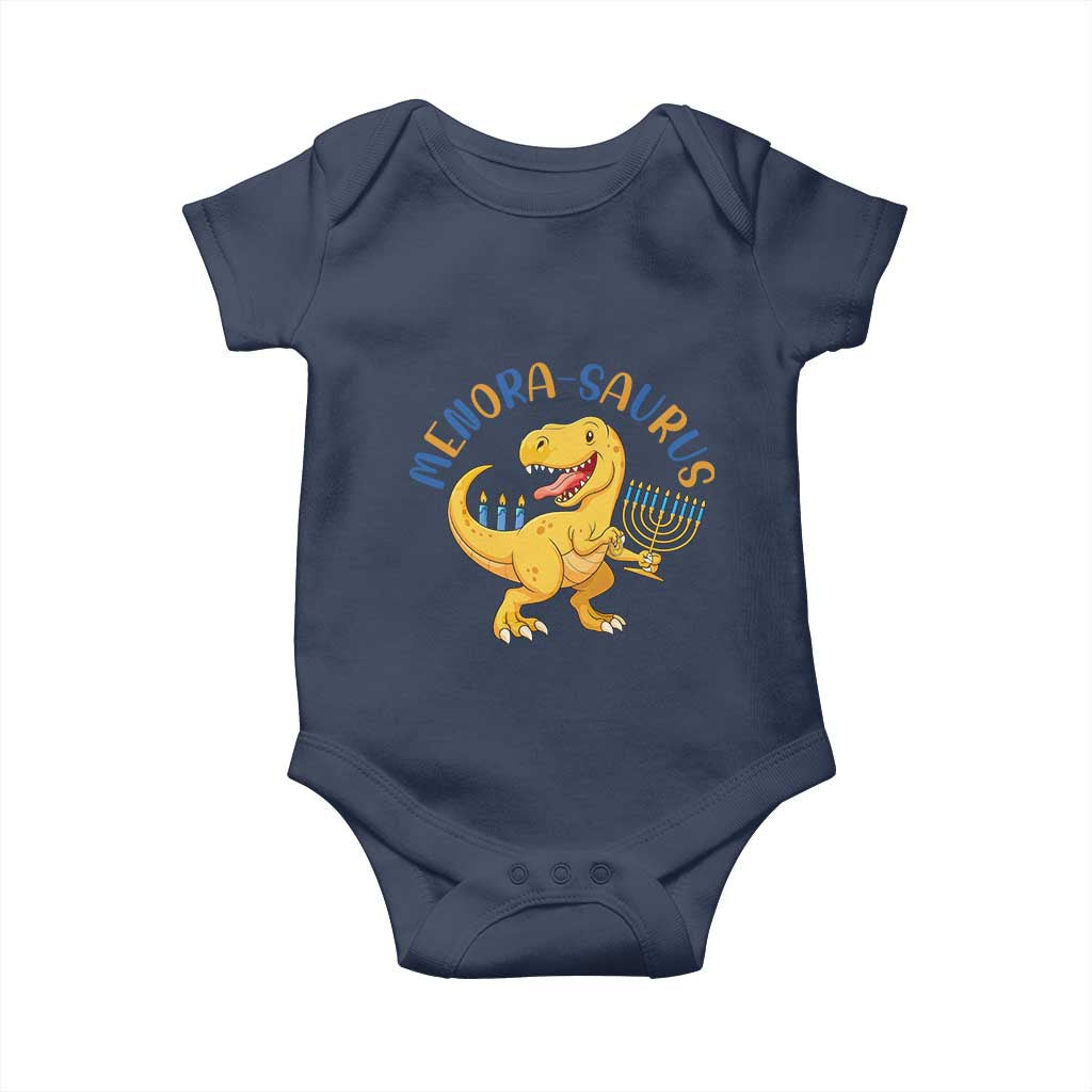 Funny Hanukkah Dinosaur Celebration Festival Of Lights Gift Baby Onesie Menorasaurus TS12 Navy Print Your Wear