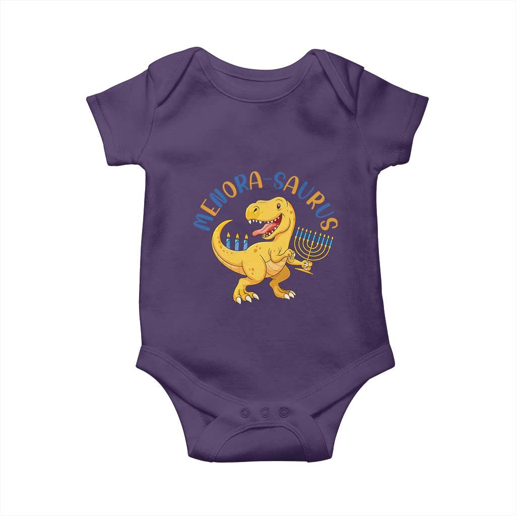 Funny Hanukkah Dinosaur Celebration Festival Of Lights Gift Baby Onesie Menorasaurus TS12 Purple Print Your Wear
