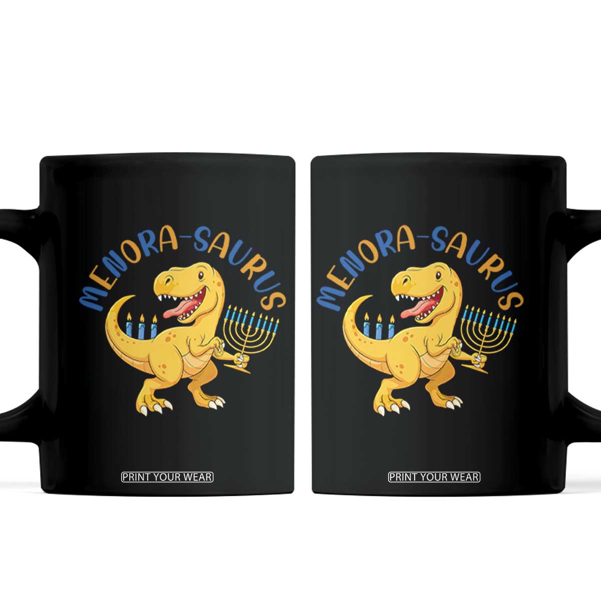 Funny Hanukkah Dinosaur Celebration Festival Of Lights Gift Coffee Mug Menorasaurus TS12 Black Print Your Wear