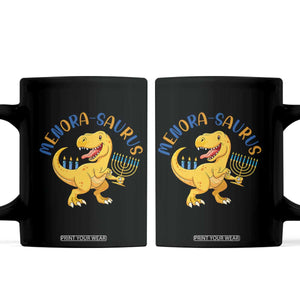Funny Hanukkah Dinosaur Celebration Festival Of Lights Gift Coffee Mug Menorasaurus TS12 Black Print Your Wear