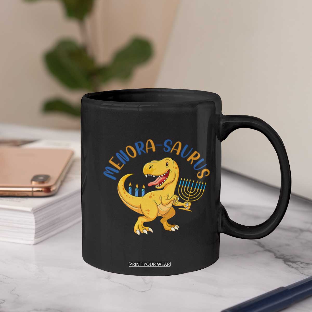 Funny Hanukkah Dinosaur Celebration Festival Of Lights Gift Coffee Mug Menorasaurus TS12 Print Your Wear