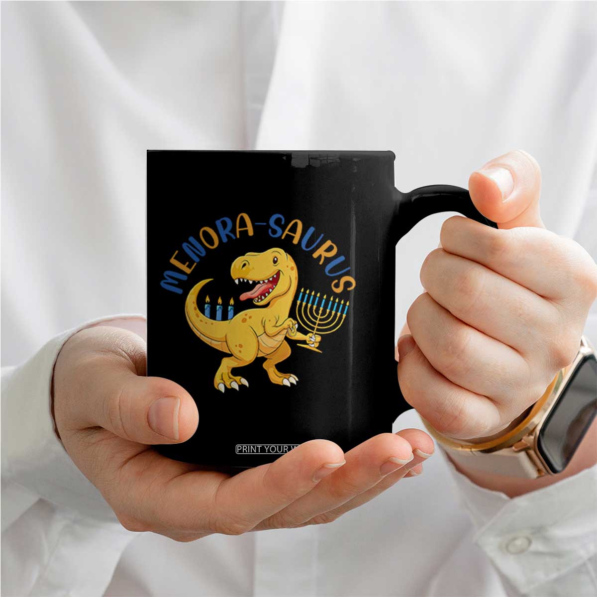Funny Hanukkah Dinosaur Celebration Festival Of Lights Gift Coffee Mug Menorasaurus TS12 Print Your Wear