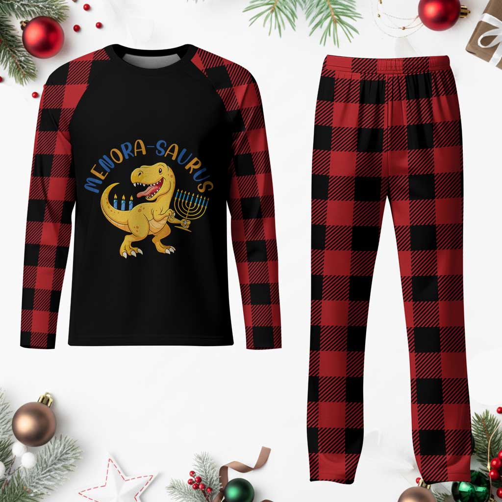 Funny Hanukkah Dinosaur Celebration Festival Of Lights Gift Plaid Pajama Set Menorasaurus TS12 Buffalo Plaid Print Your Wear