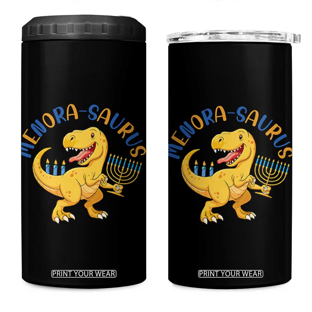 Funny Hanukkah Dinosaur Celebration Festival Of Lights Gift 4 in 1 Can Cooler Tumbler Menorasaurus TS12 One Size: 16 oz Black Print Your Wear