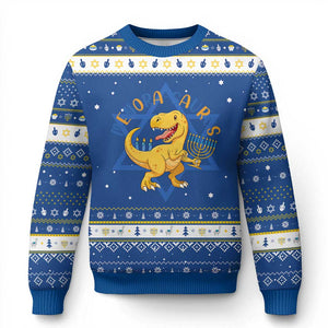 Funny Dinosaur Celebration Festival Of Lights Gift Hanukkah Ugly Sweater Menorasaurus TS12 Blue White Print Your Wear