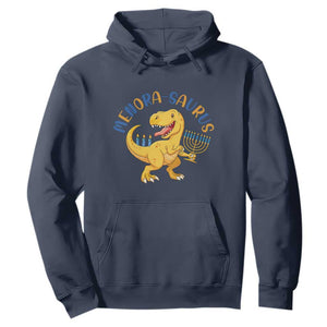 Funny Hanukkah Dinosaur Celebration Festival Of Lights Gift Hoodie Menorasaurus TS12 Navy Print Your Wear
