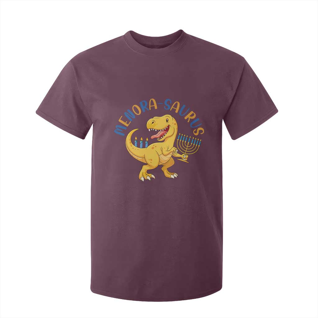 Funny Hanukkah Dinosaur Celebration Festival Of Lights Gift T Shirt For Kid Menorasaurus TS12 Maroon Print Your Wear