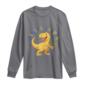 Funny Hanukkah Dinosaur Celebration Festival Of Lights Gift Long Sleeve Shirt Menorasaurus TS12 Charcoal Print Your Wear