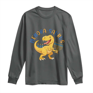 Funny Hanukkah Dinosaur Celebration Festival Of Lights Gift Long Sleeve Shirt Menorasaurus TS12 Dark Heather Print Your Wear